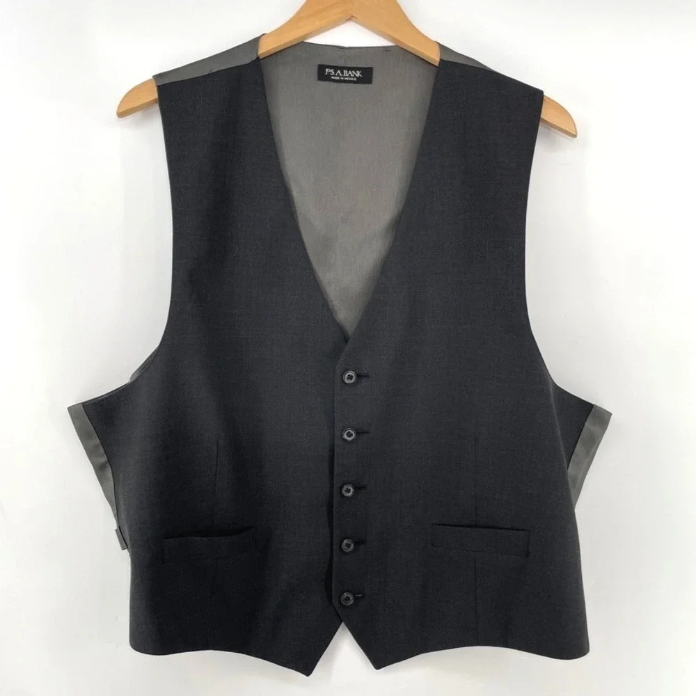 Jos A Bank Men Formal Dress Vest Waistcoat Size 1X READ Wool Charcoal Gray